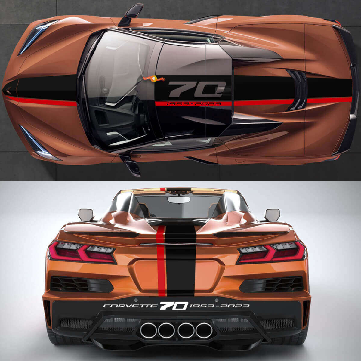 70th Anniversary Hood Roof Rear Stripe Vinyl Decal Kit for Chevrolet Corvette C8