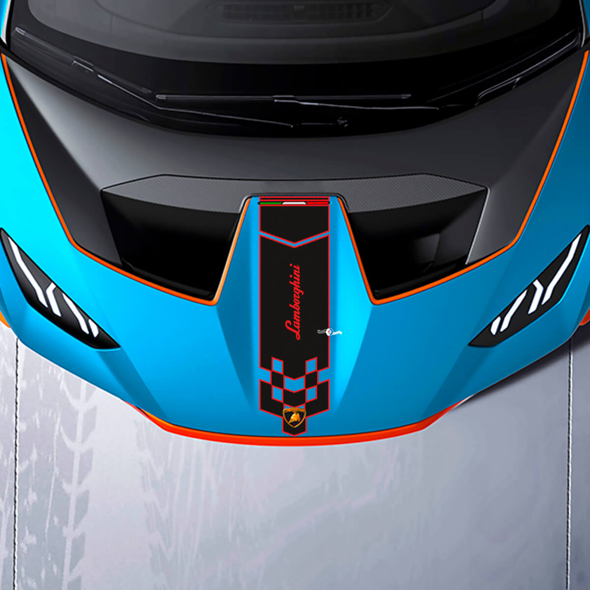 Hood Central Checkered stripe Racing Vinyl Decal Sticker Graphics for Lamborghini STO
