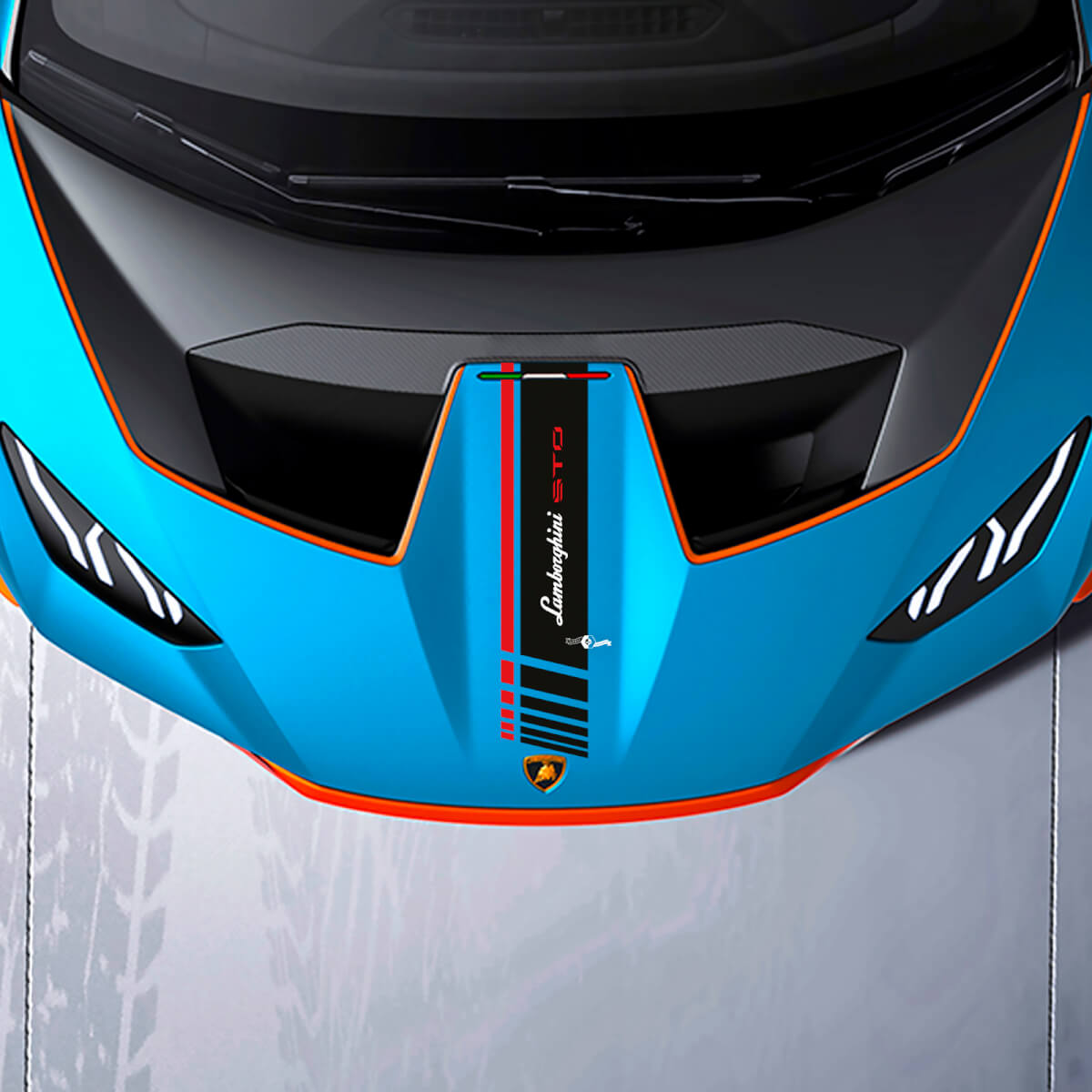 Hood Central Checkered stripe Racing Vinyl Decal Sticker Graphics for Lamborghini STO
