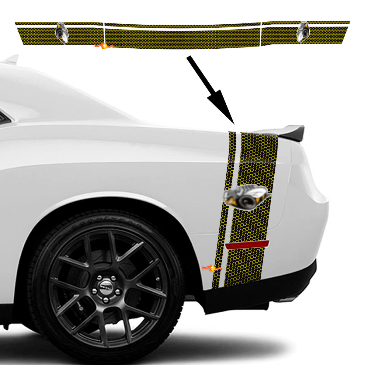 Rumble Bee Honeycomb Style Stripes Bedside Trunk Vinyl Decal Sticker for Dodge Challenger