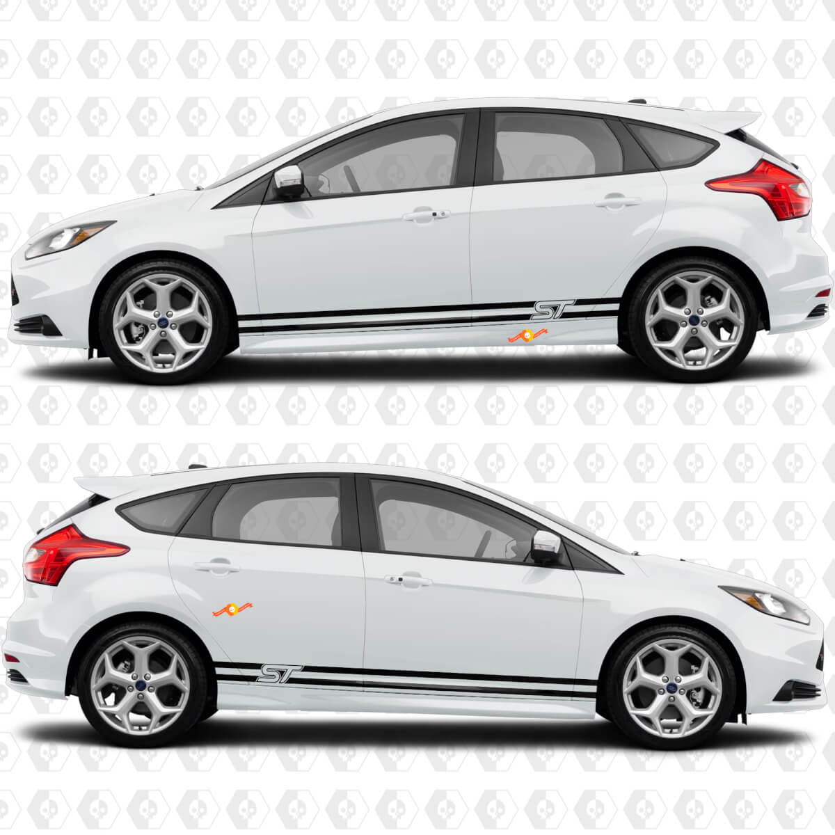 Side Doors 2 colours Stripe Rocker panel Vinyl Decal Sticker Graphic for Ford Focus ST
