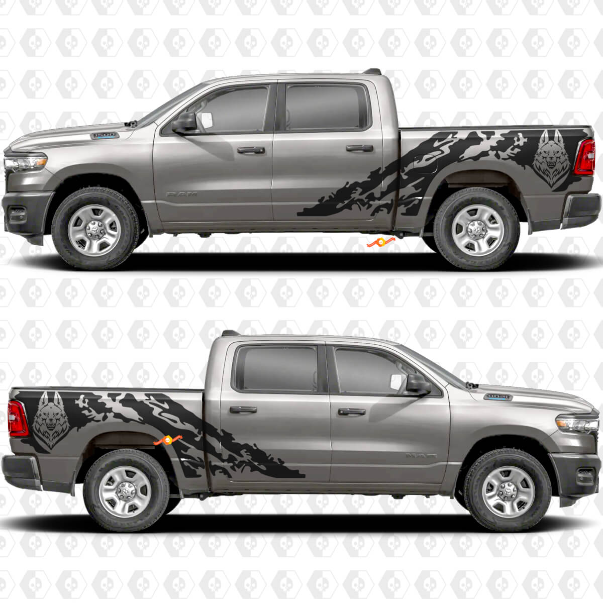 Side Doors Bedside Wolf Splash Stickers Decals Graphics for Dodge RAM 1500
