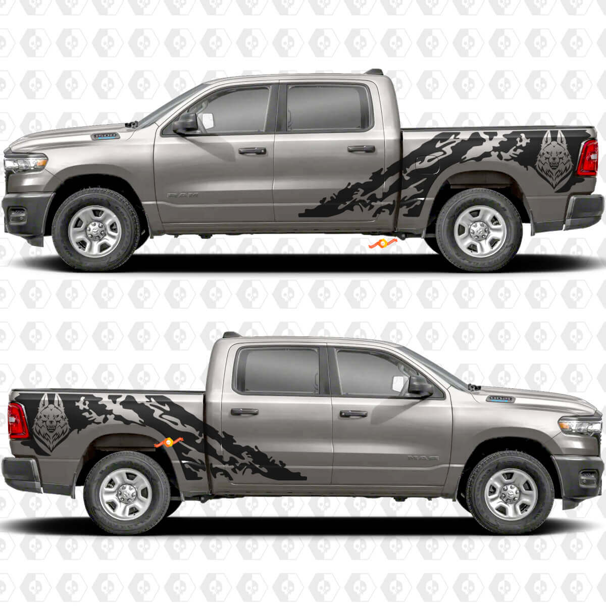 Wolf Mud Splash Bedside Vinyl Decal Sticker for Dodge Ram 1500