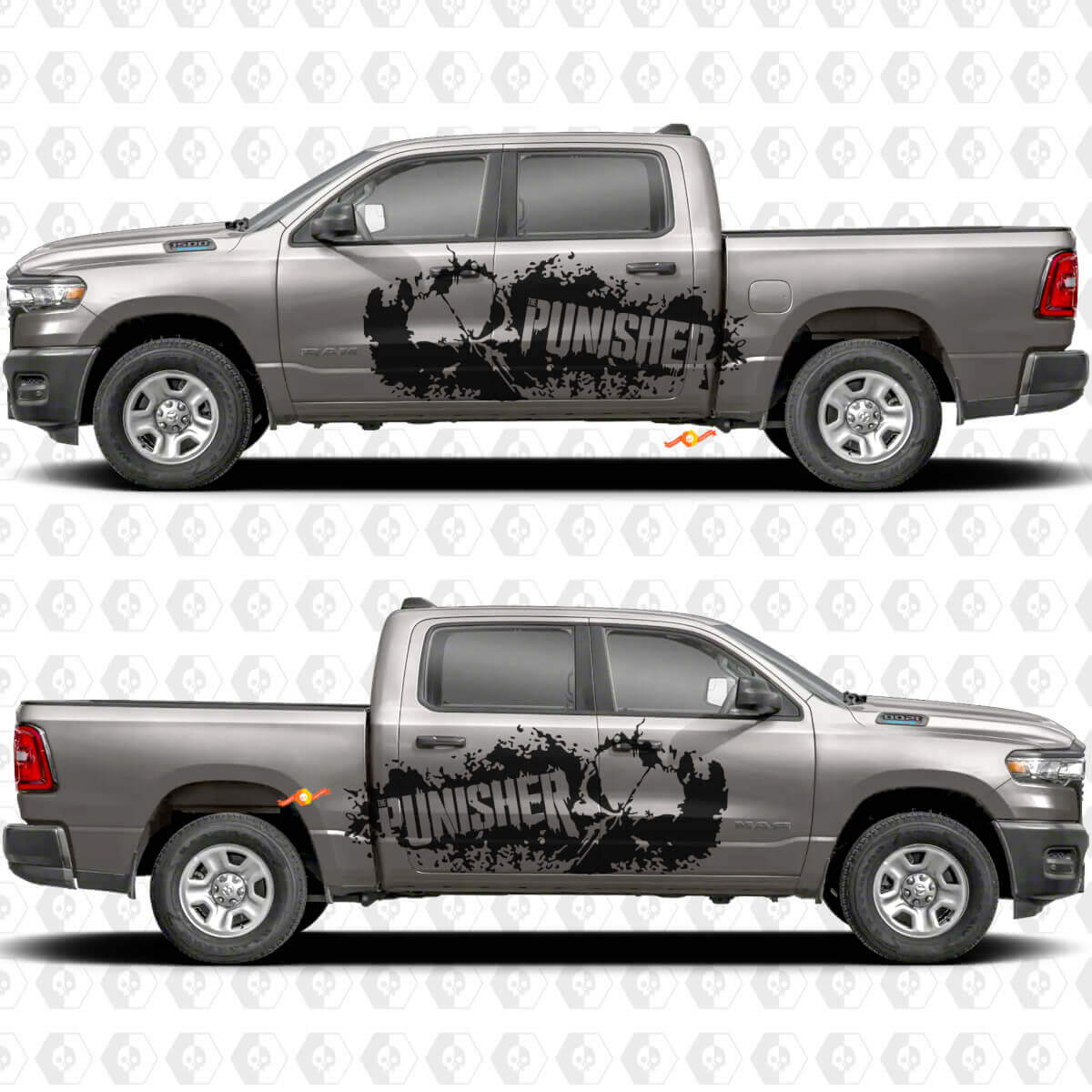 Punisher Skull Mud Splash Side Vinyl Decal Sticker for Dodge Ram 1500