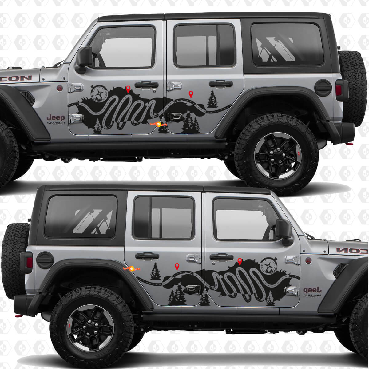 Trail Map Compass Nature Side Doors Stripes Vinyl decal sticker fit Jeep Wrangler