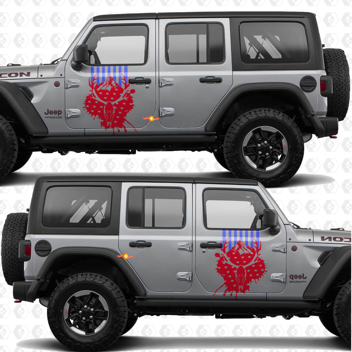 Skull Deer US Flag Side Doors Stripes Vinyl decal sticker fit Jeep Wrangler