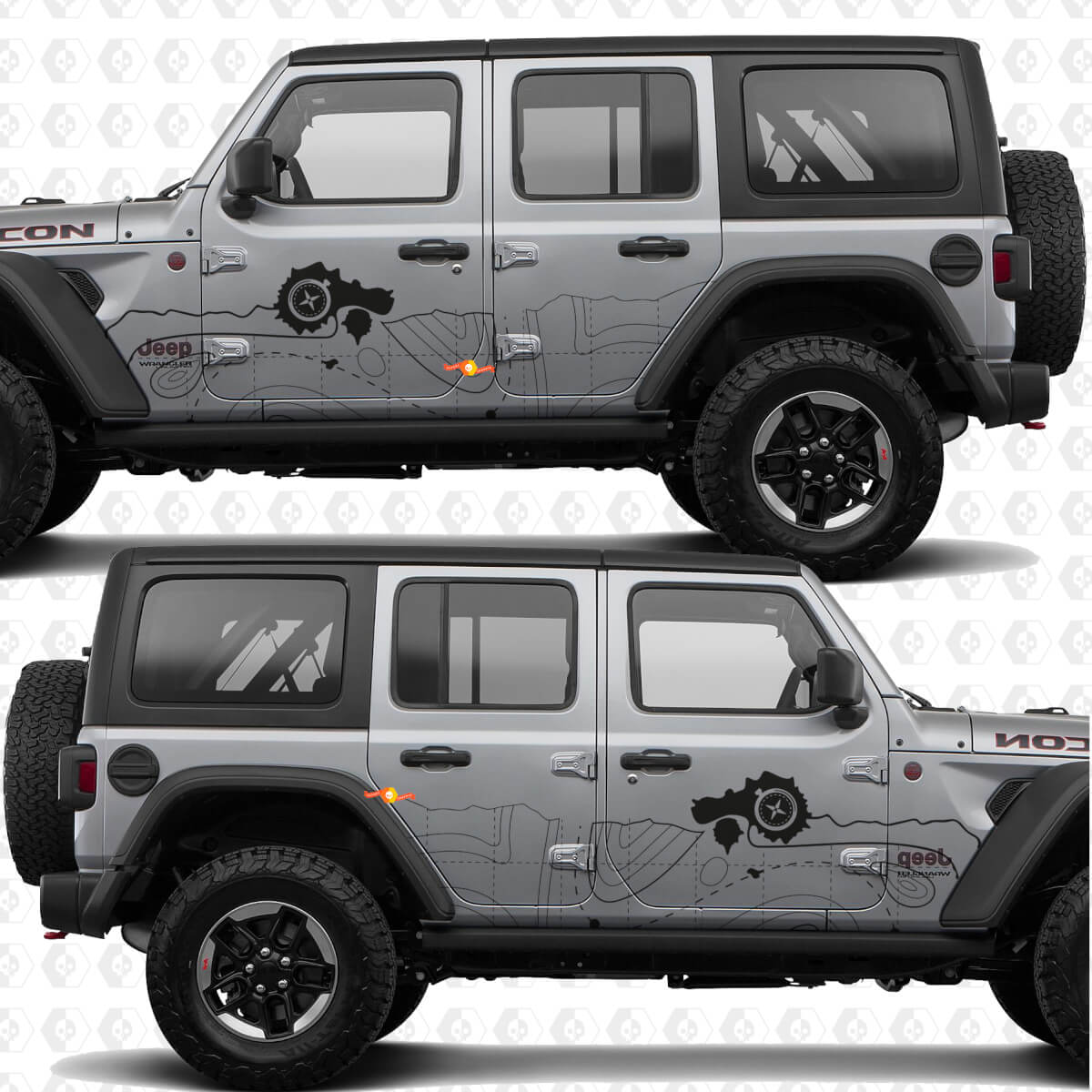 Carte topographique Boussole Portes latérales Bandes Autocollant vinyle compatible Jeep Wrangler