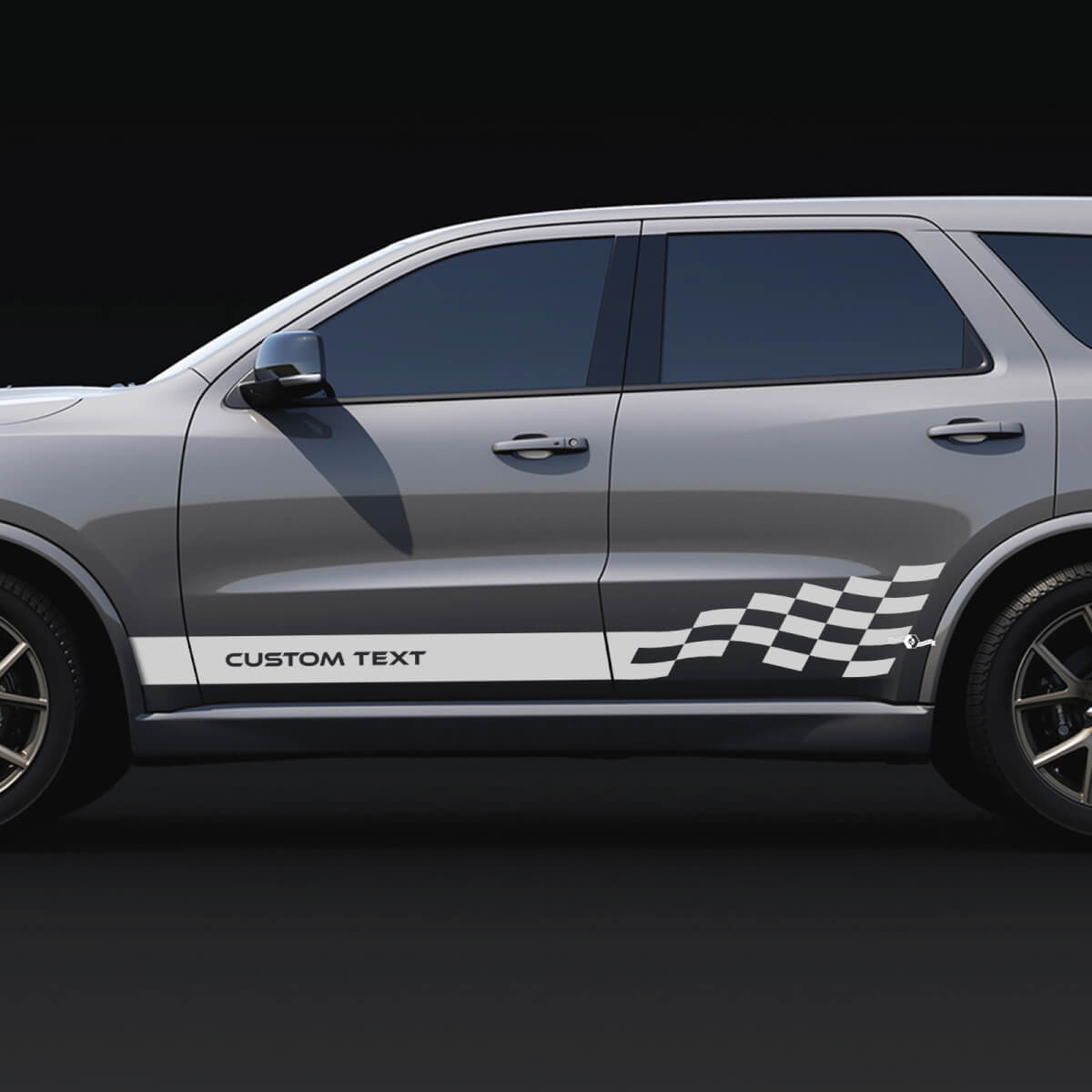 Autocollants vinyle personnalisés Text Side Checkered Stripes pour Dodge Durango