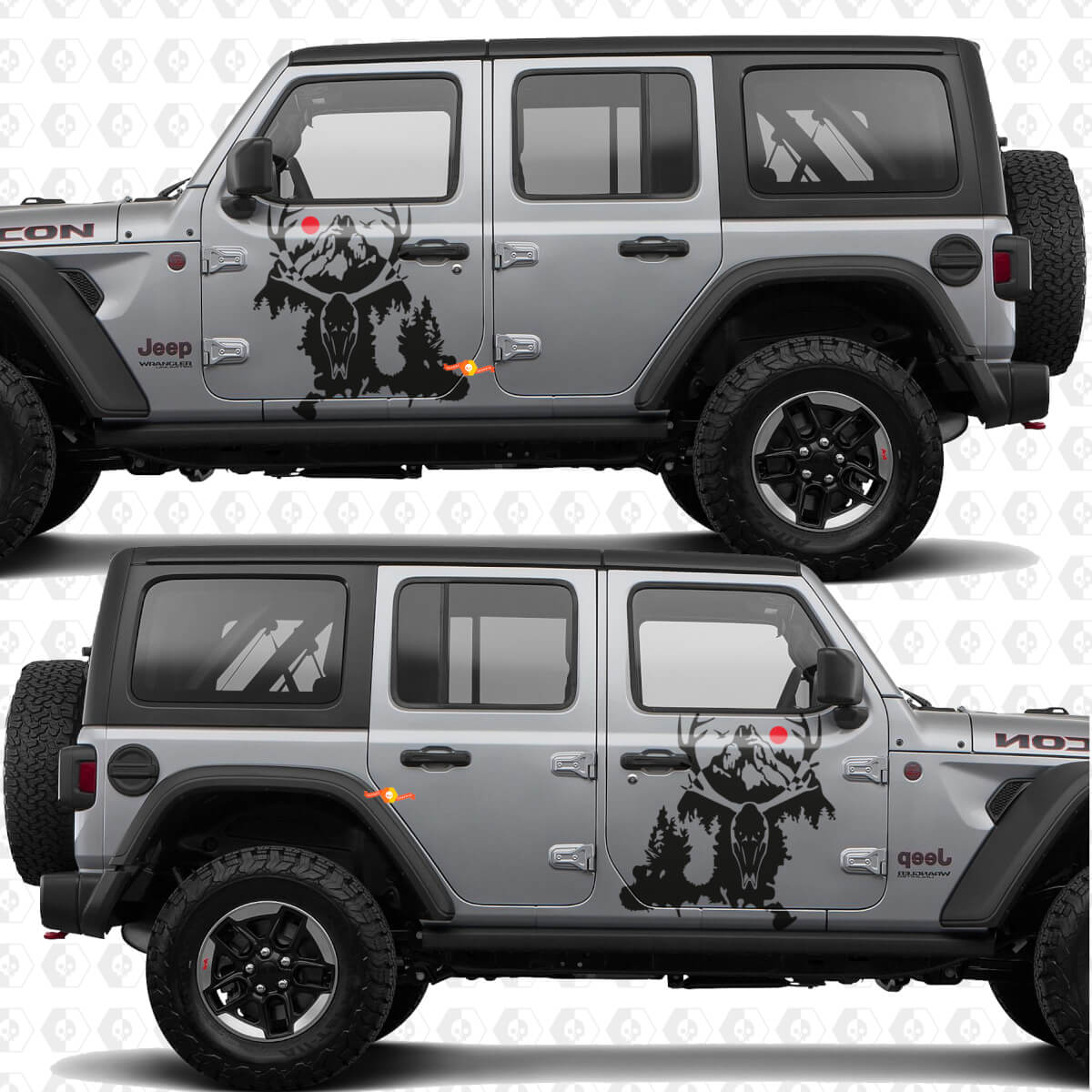 Deer Skull Mountains Splash Side Doors Vinyl decal sticker fit Jeep Wrangler
