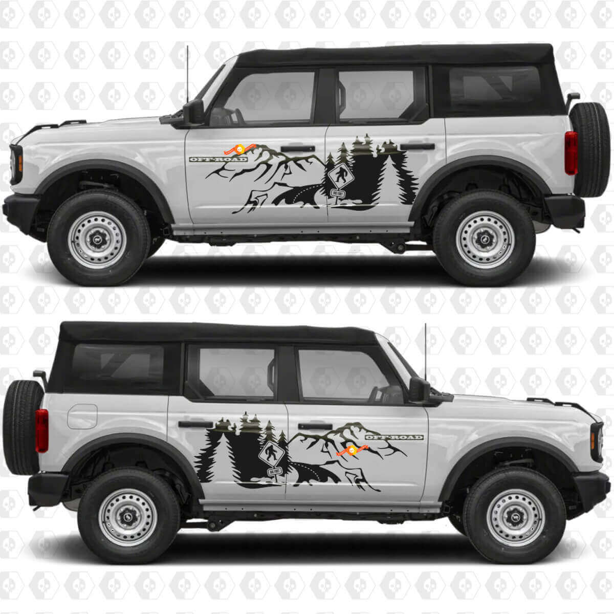 Bigfoot Off Road Mountain Forest Side Doors Racing Stripes Decals for Musclecar horse