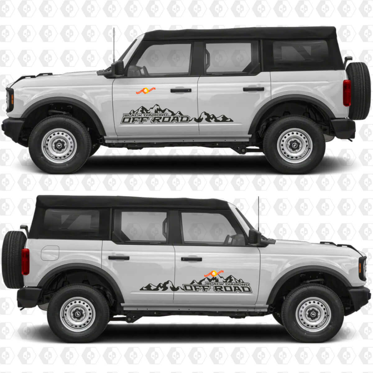 2x 4x4 Off Road Side Door Graphics Decals for Ford Bronco Black Diamond
