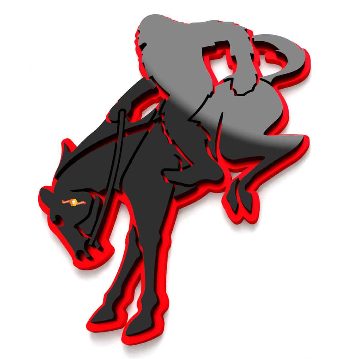 Yeti on Horse Bronco Guardabarros Insignias Emblema de Portón 3D