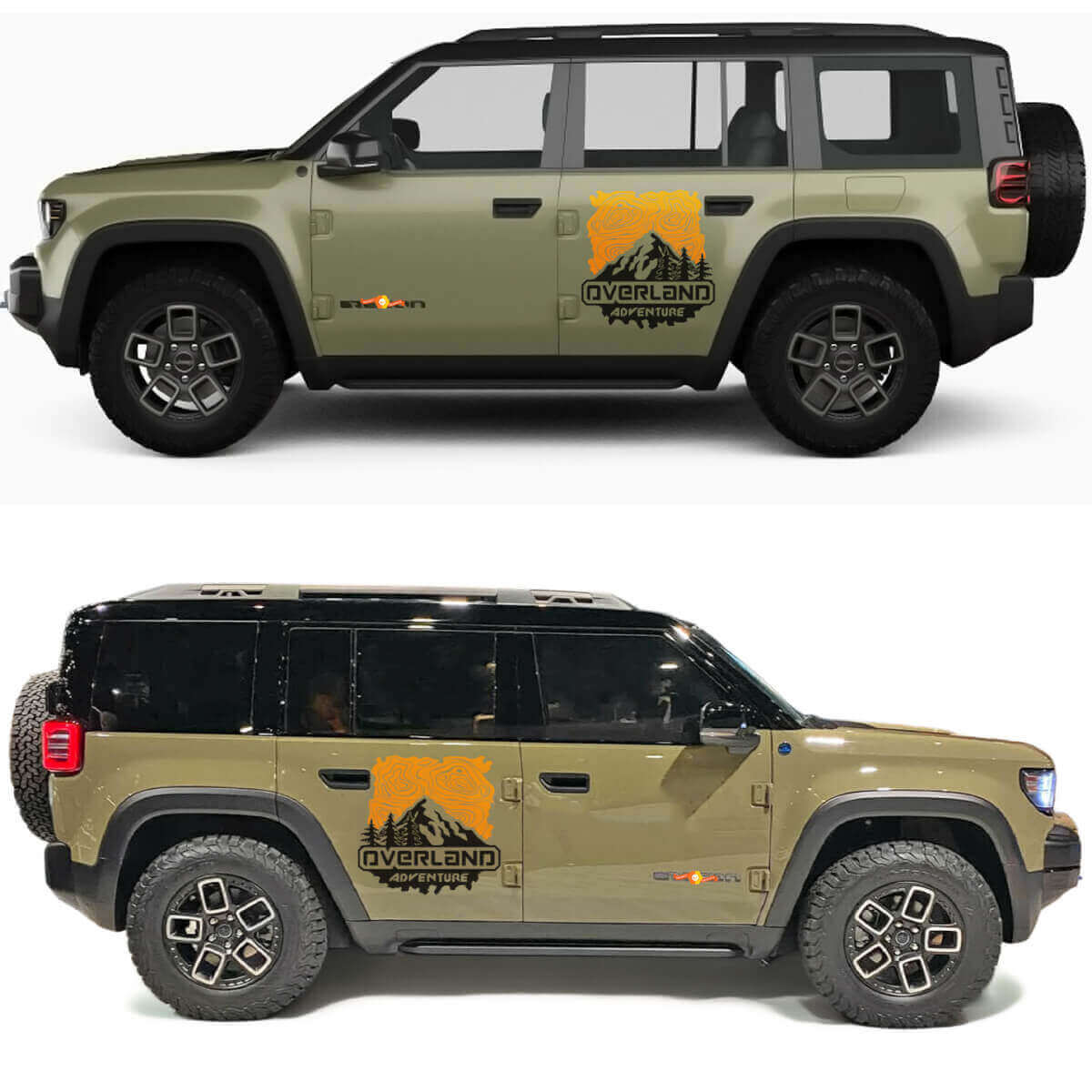 Overland Adventure Mountains and Topographic Map Side Doors Vinyl Decal for Jeep Recon