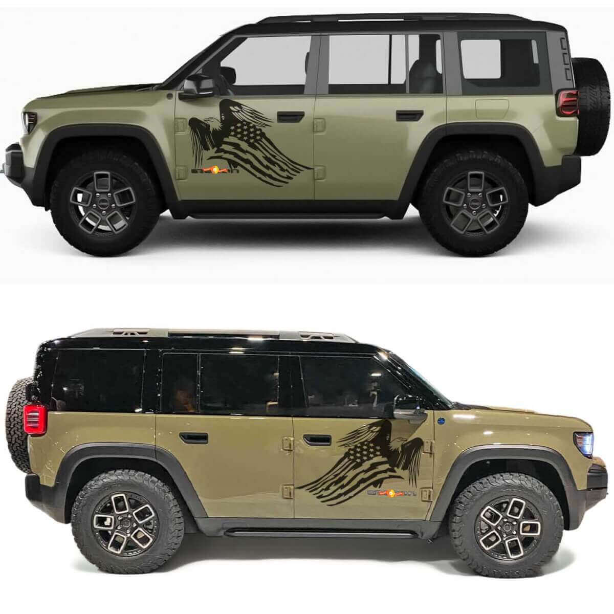 Vinyl Decal 2 à portes latérales Aigle chauve drapeau américain vieilli pour Jeep Recon