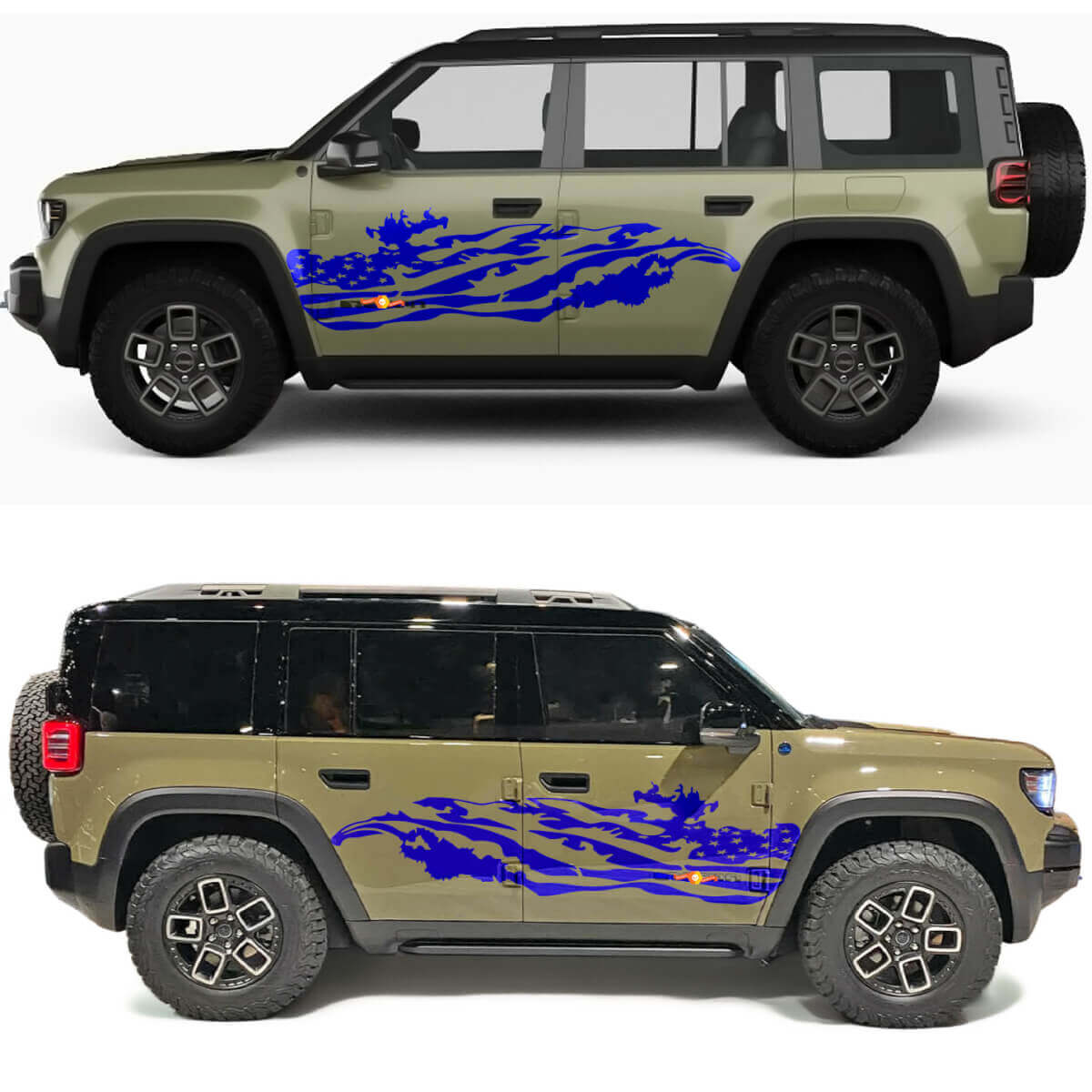 Vinyl Decal 2 de puertas laterales con bandera de EE. UU. desgastada para Jeep Recon
