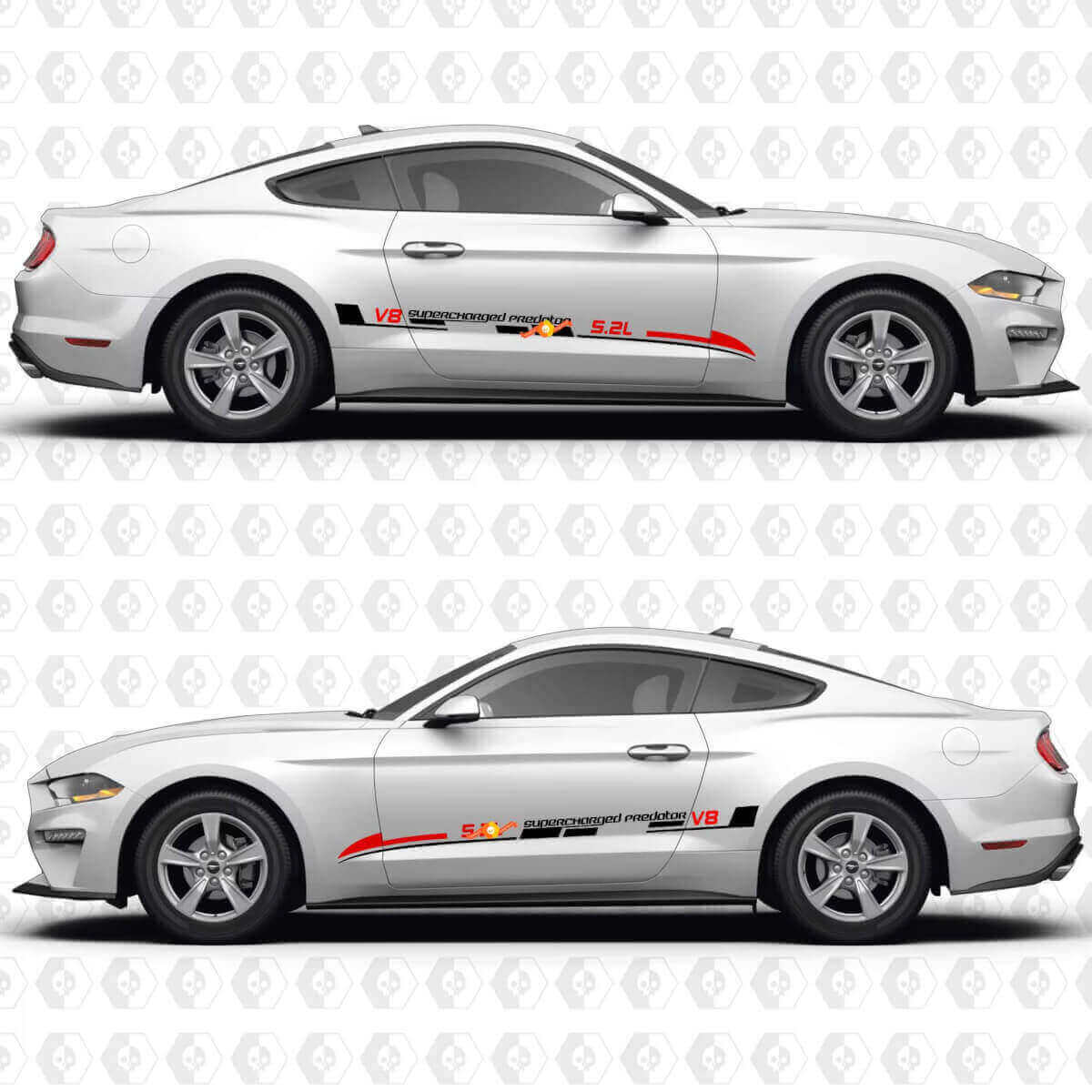 S550 5.2L Supercharged Predator V8 Aero Flow Stripes Side Doors Vinyl Decals Stickers for Ford Mustang
