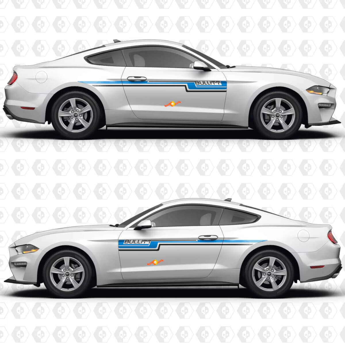 S550 Bullitt Dual Parallel Stripes Side Doors Vinyl Decals Stickers for Ford Mustang