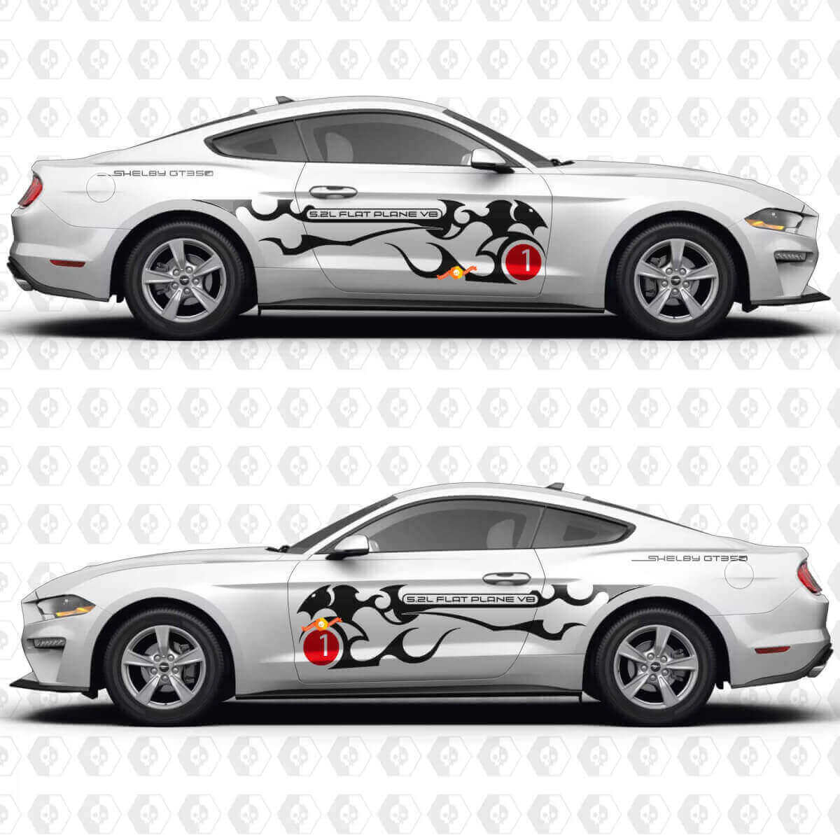 5.2L V8 Race Number Panel Style Side Doors Vinyl Decals Stickers for Ford Mustang