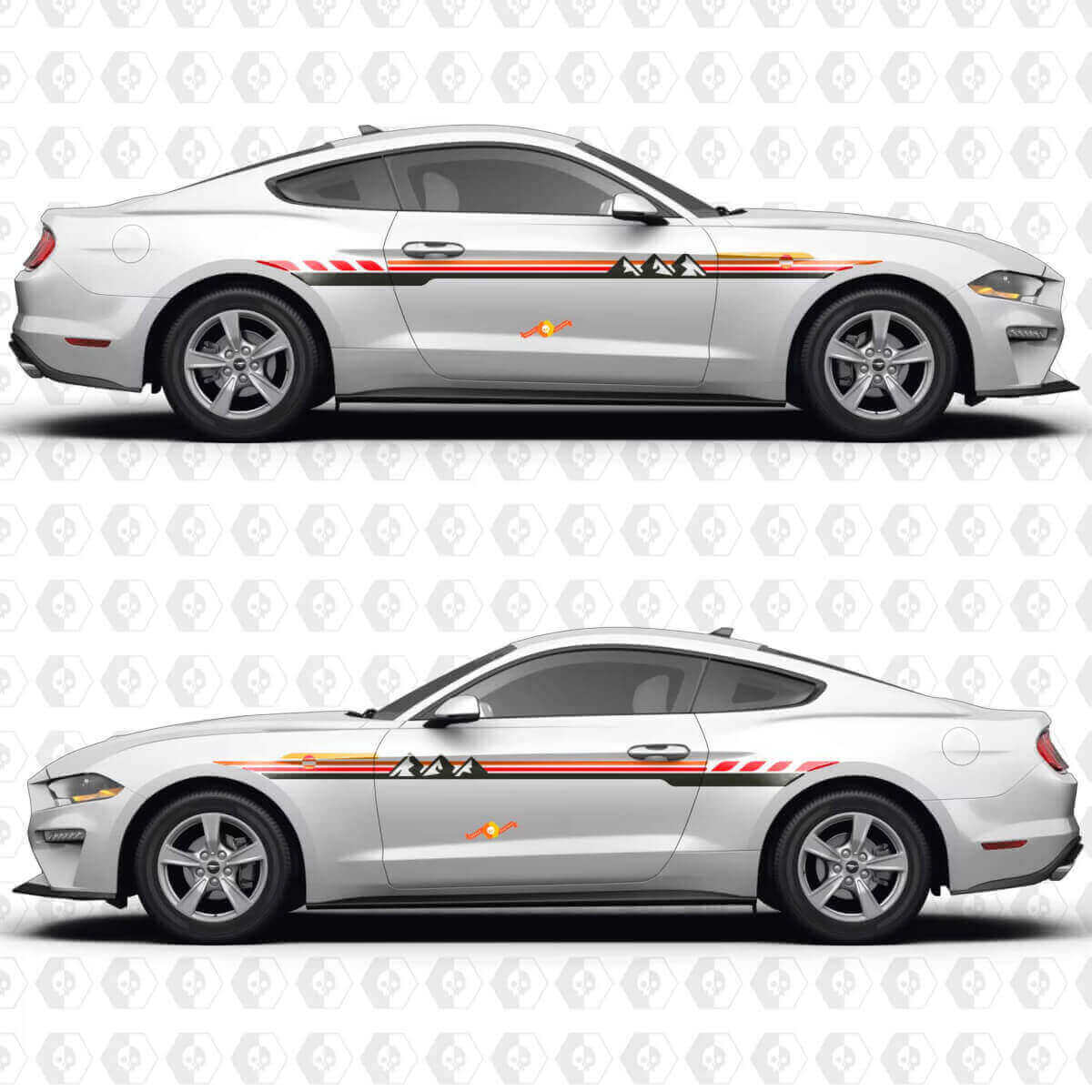 S550 Mountains Sunset Retro Gradient Style Side Doors Vinyl Decals Stickers for Ford Mustang
