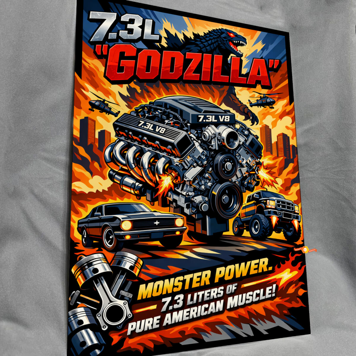 7.3L Godzilla Monster Power Brillant Acrylique Panneau Mural de Garage #2