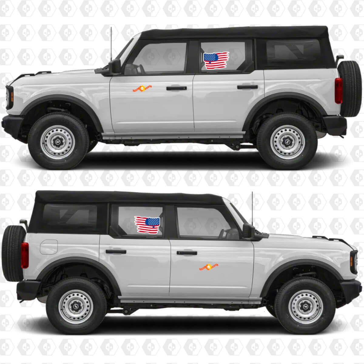 Distressed US Flag Side Doors Vinyl Decal Sticker For Ford Bronco