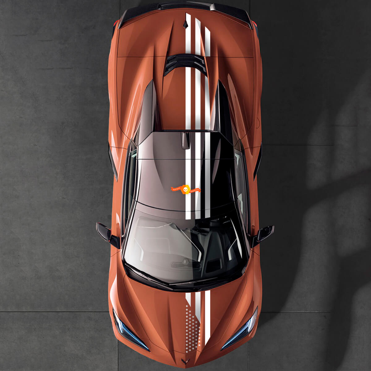 Jeu d'autocollants bandes drapeau américain pour Chevrolet Corvette C8