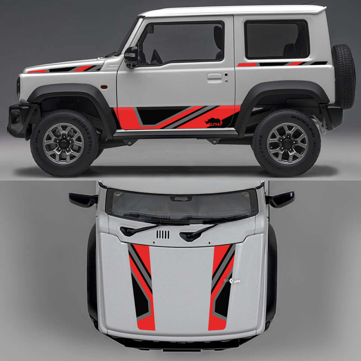 Rhino Edition Abstract Lines Graphic Side Doors and Bonnet Vinyl Decals for Suzuki Jimny