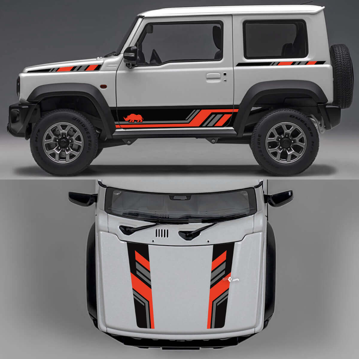 Rhino Edition Abstract Lines Graphic Side Doors and Hood Vinyl Decals 3 for Suzuki Jimny