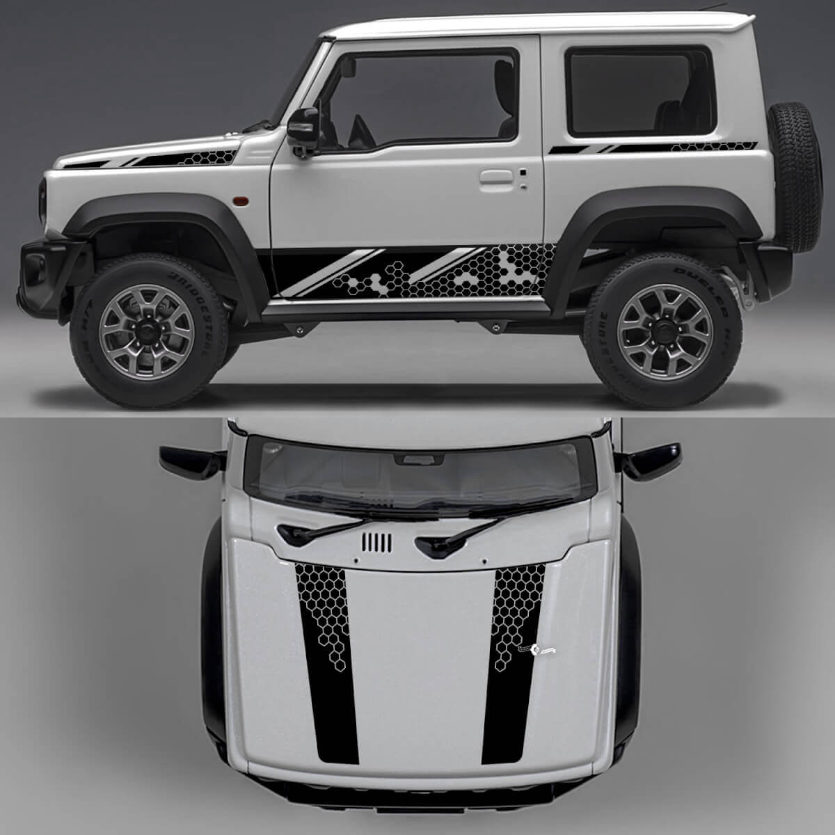 Rhino Edition Honeycombs Abstract Lines Graphic Side Doors and Bonnet Vinyl Decals for Suzuki Jimny