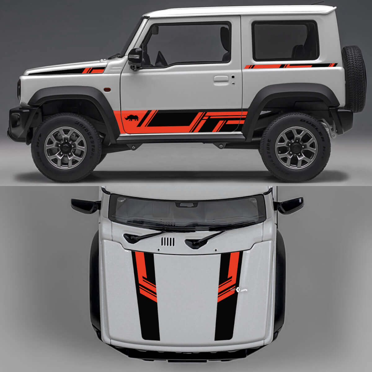 Rhino Edition Abstract Lines Graphic Side Doors and Hood Vinyl Decals 4 for Suzuki Jimny