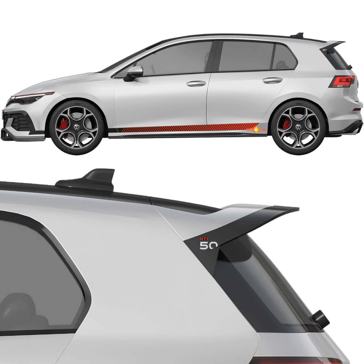 Racing Side Stripes & GTI 50 Spoiler Vinyl Decal Kit for Volkswagen Golf GTI Edition 50