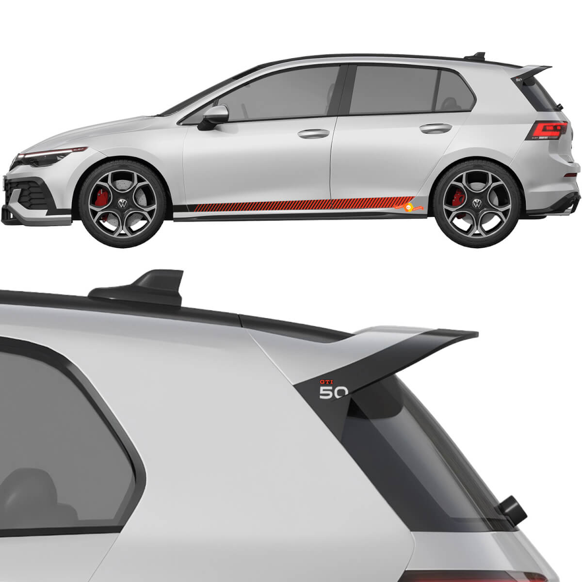 Side and spoiler Racing stripes Vinyl Decals Stickers for Volkswagen Golf GTI Edition 50