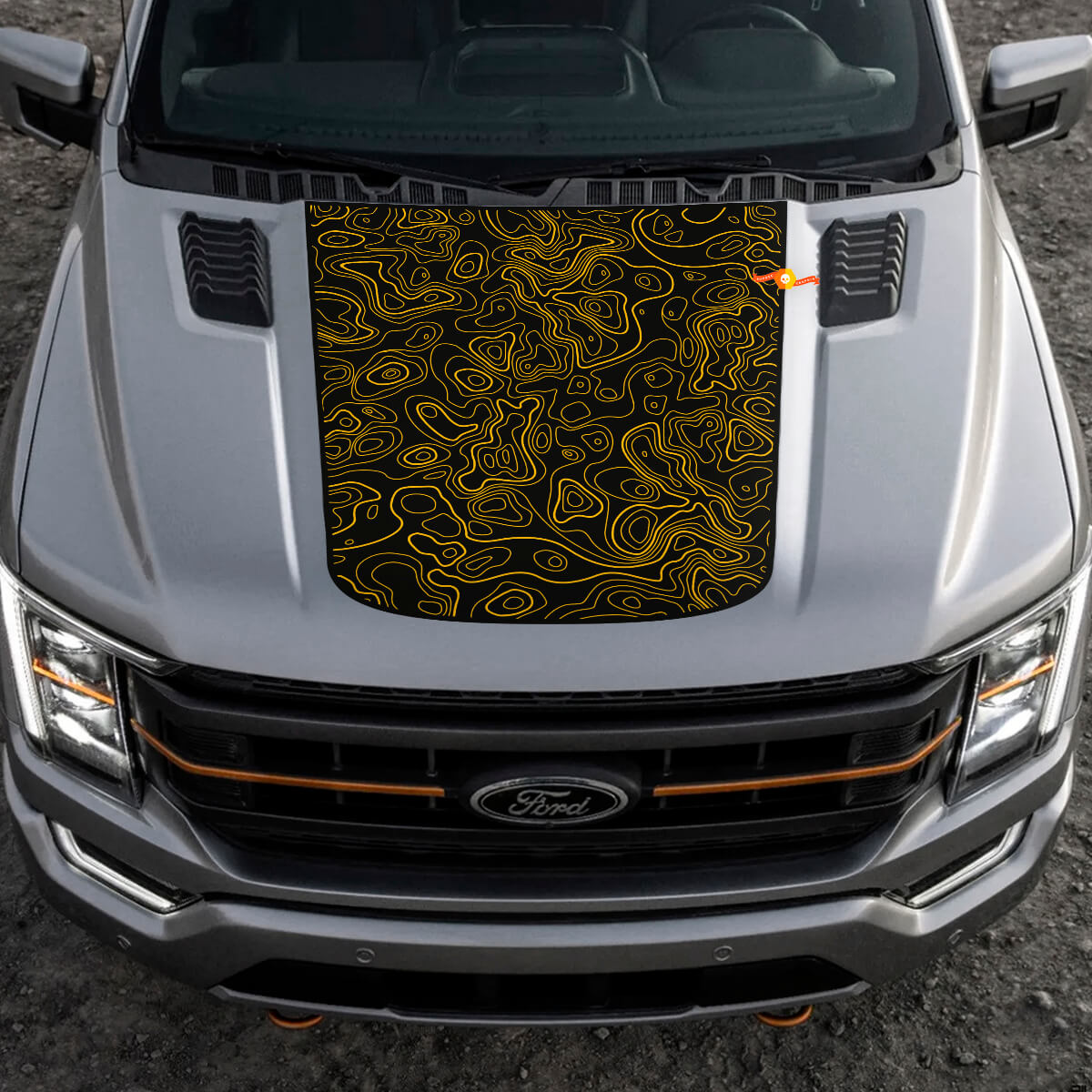 Central Hood Topographic Map Graphics Vinyl Decal for Ford F-150 Tremor