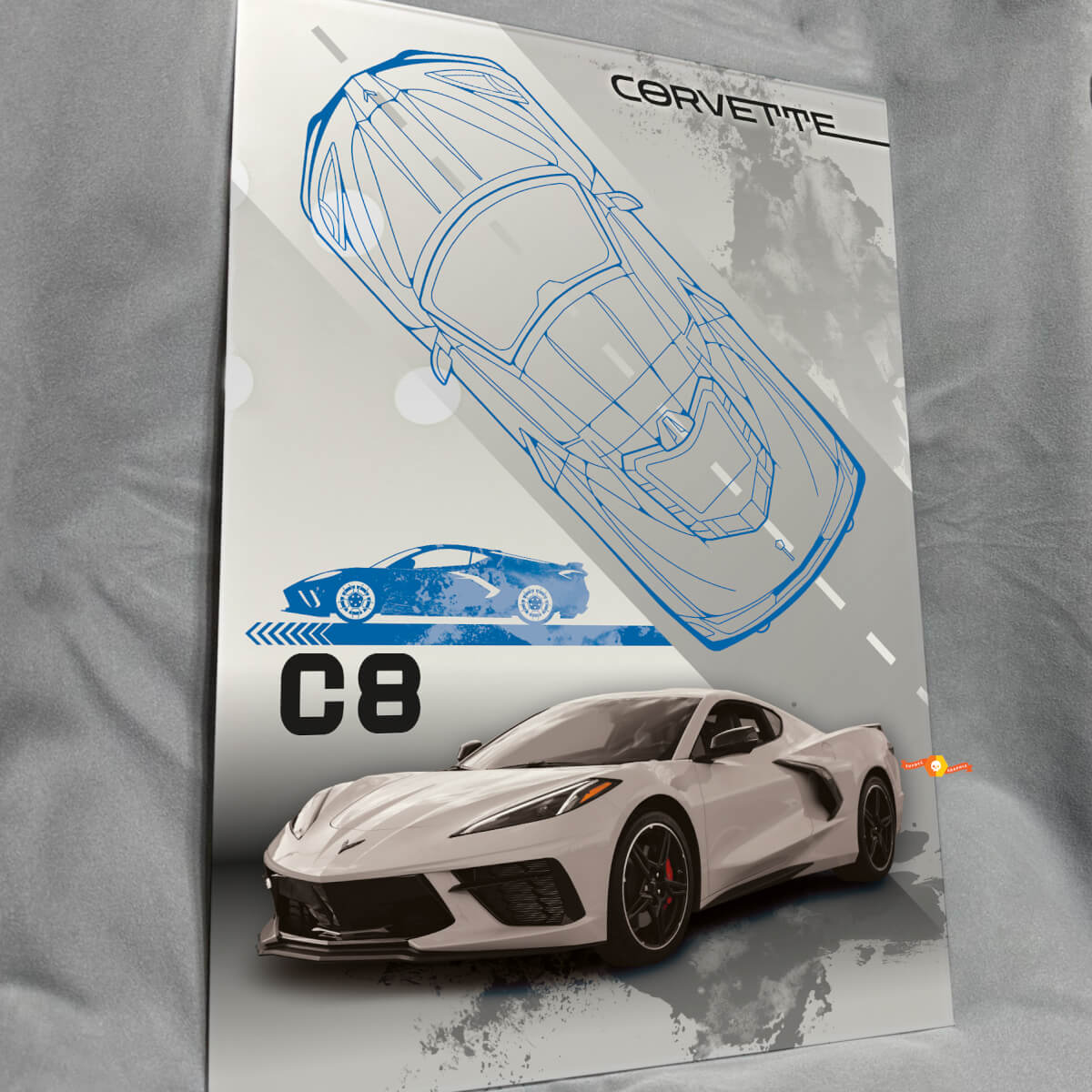 Panneau d'art mural d'atelier en acrylique brillant Custom C8 pour les fans de Chevy Corvette