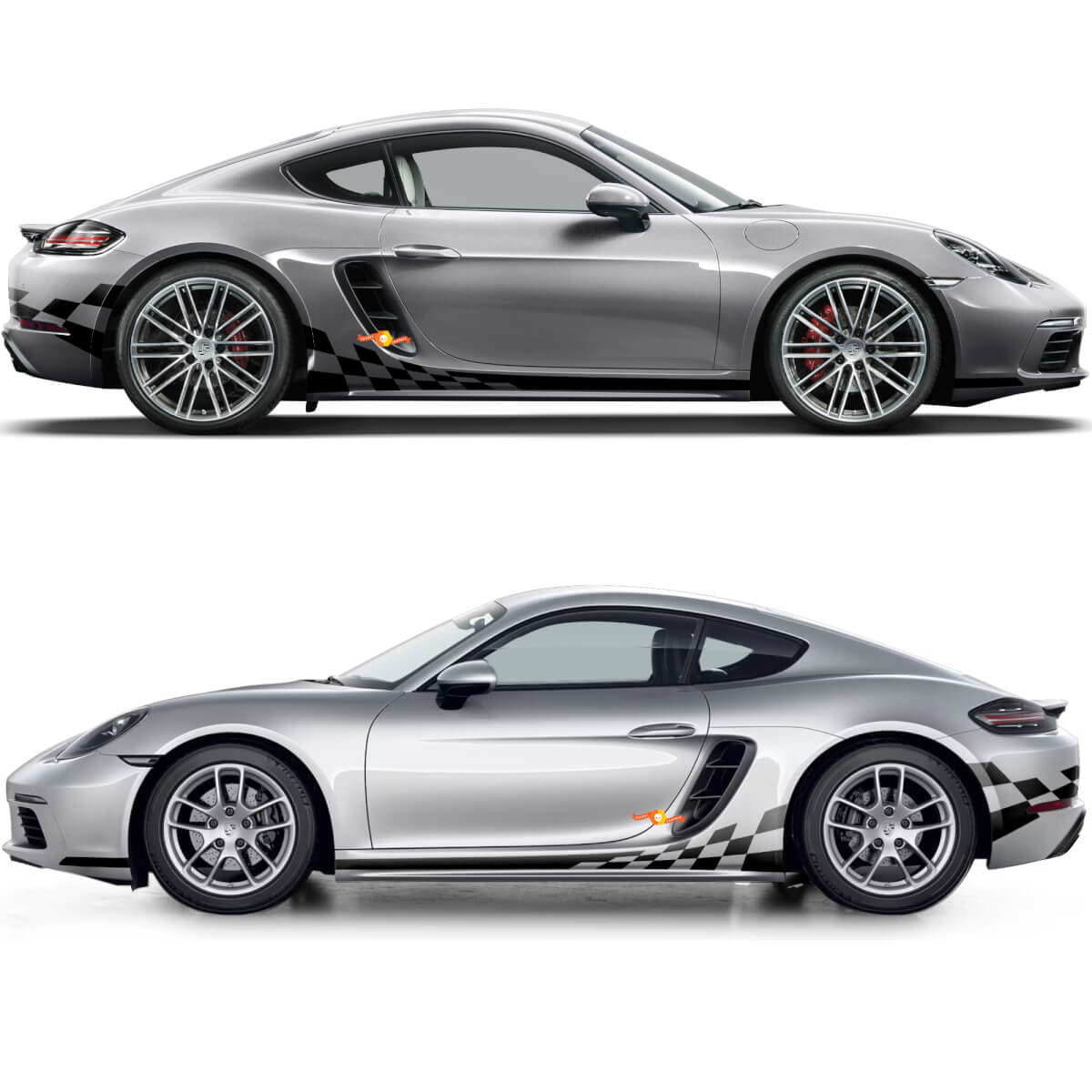 Rocker Panel Checkered Flag Side Stripes Graphics Decal For Porsche 718 Cayman