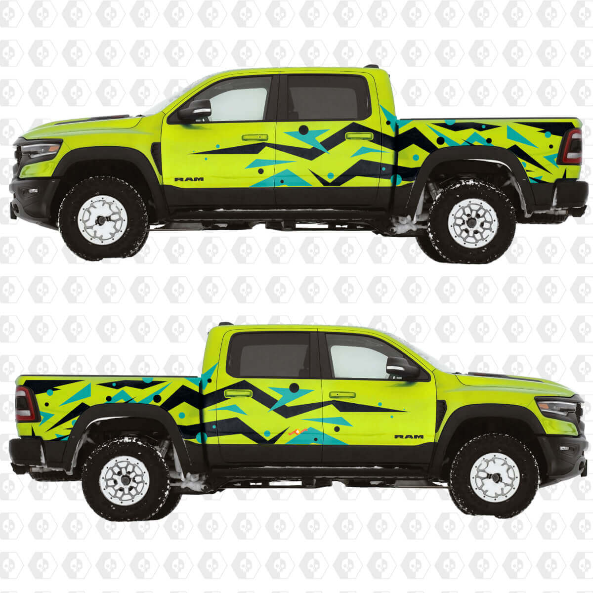 Graphiques Abstraits Géométriques Portes Latérales Ailes Arrières Autocollants Vinyle pour Dodge RAM-1500 TRX