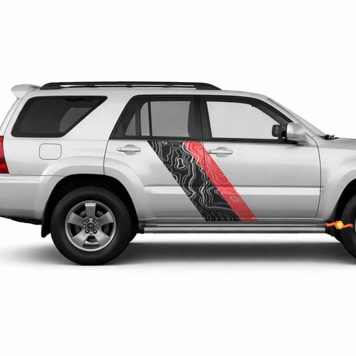 Topographic Map Style Twin Stripes Side Vinyl Stickers Decal For Toyota 4Runner 2002-2009