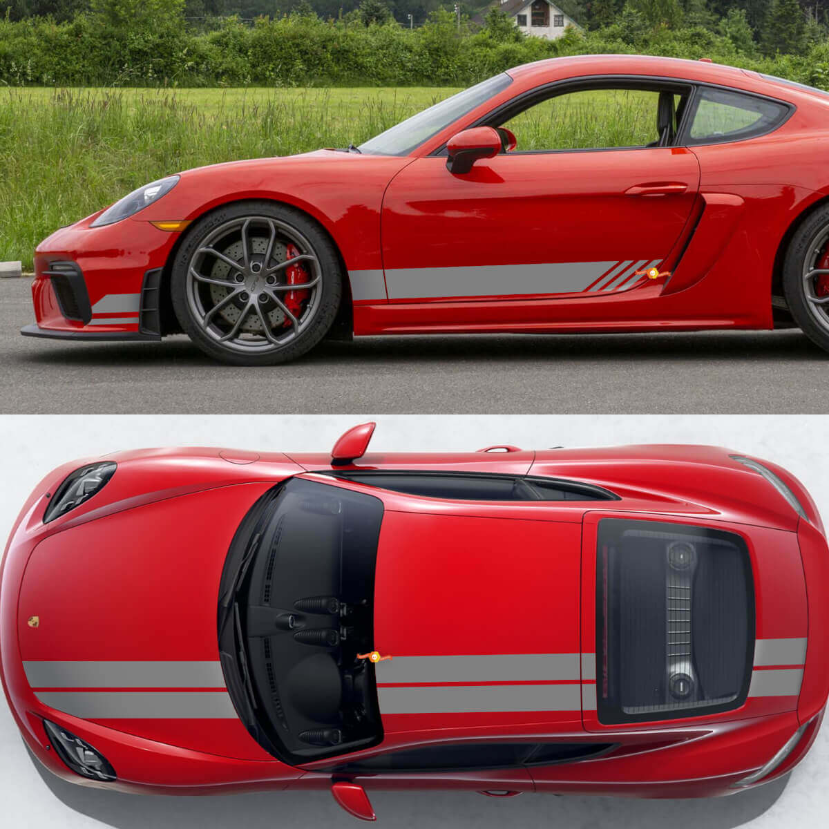 Double Racing Stripes Sides Bonnet Roof Boot Vinyl Decal Kit For Porsche 718 Cayman GT4
