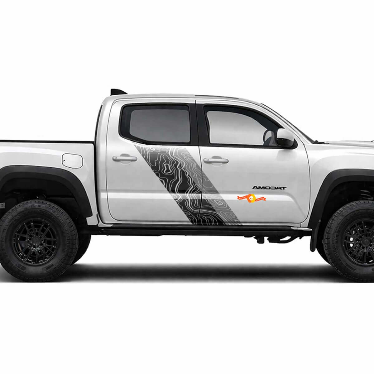 Topographic Map Style Twin Stripes Side Vinyl Stickers Decal For Tacoma 2015-2023