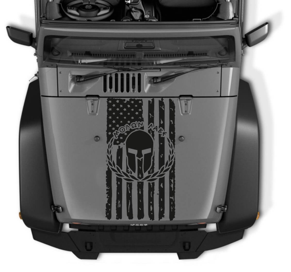 Molon Labe USA Flag Spartan Helmet Hood Vinyl Decal for Jeep Wrangler