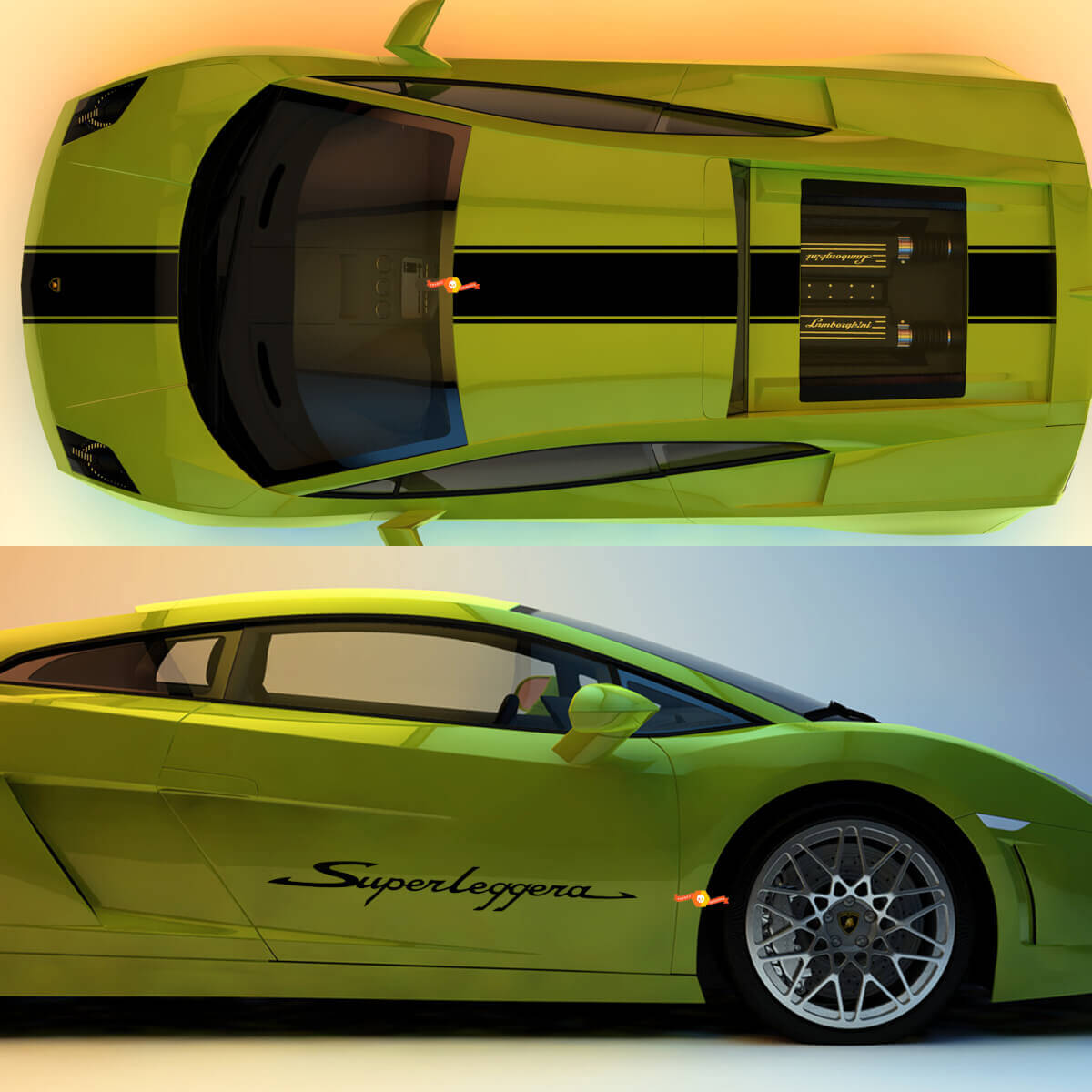 Racing Stripes Bonnet Roof Boot Side Vinyl Decal Kit for Lamborgini Gallardo SL-2 2003-2013