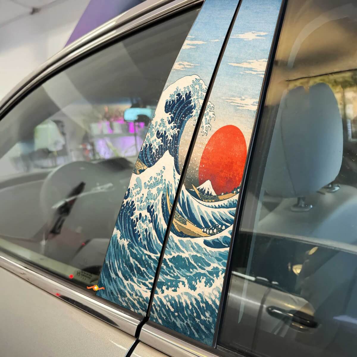 Waves and Red Sun Japanese Style Pillar Doors Vinyl Decal Sticker