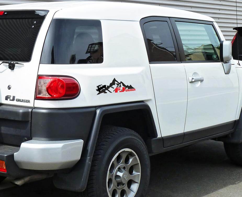 FJ Logo and Mountains Bedside Vinyl Decal Sticker for Toyota FJ Cruiser