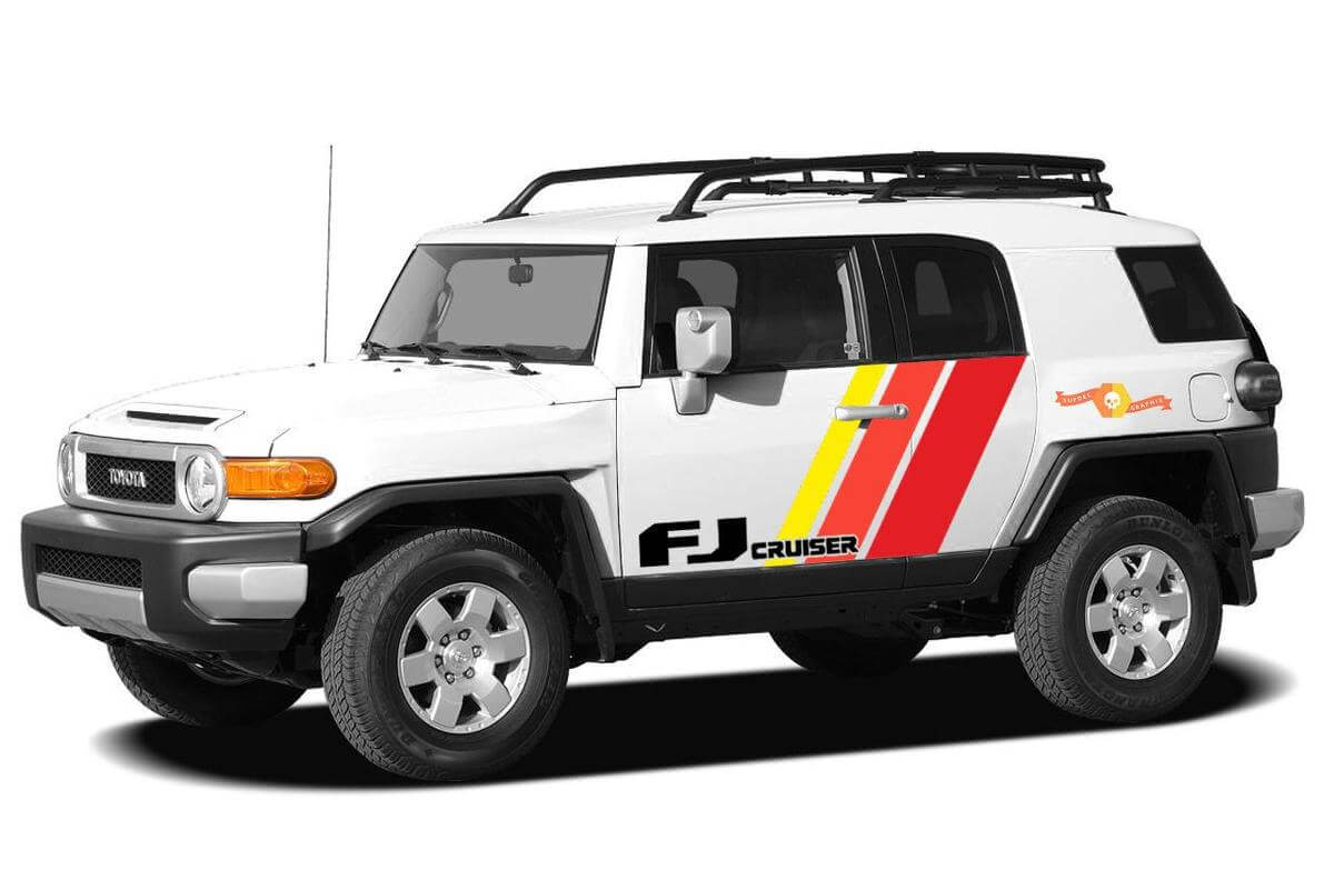 Vintage Style Door Stripes Vinyl Decal Kit with Logo for Toyota FJ Cruiser