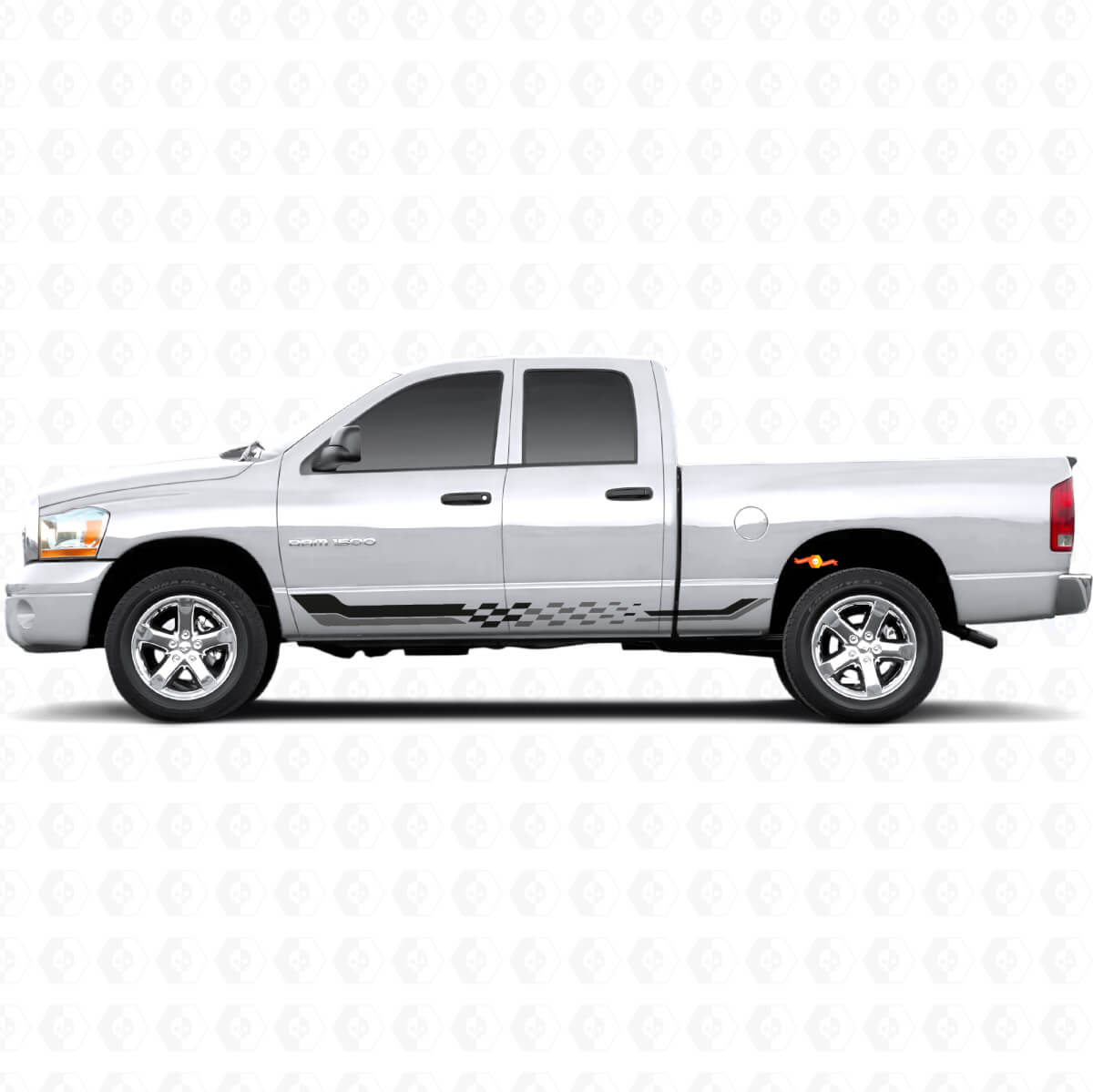 Vinyl Decal with Checkered Flag Side Stripes for Dodge Ram 1500 2002-2008