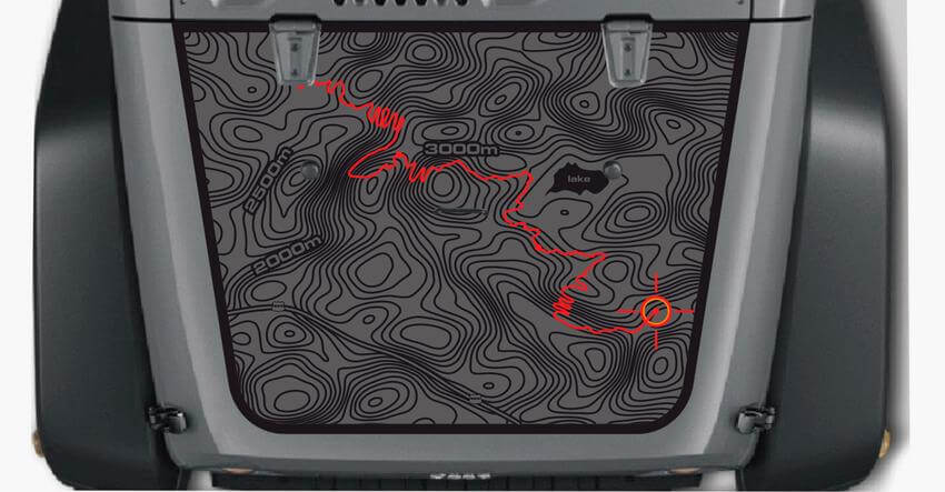 Topographic Map & Road Track Hood Vinyl Decal Sticker for Jeep Wrangler