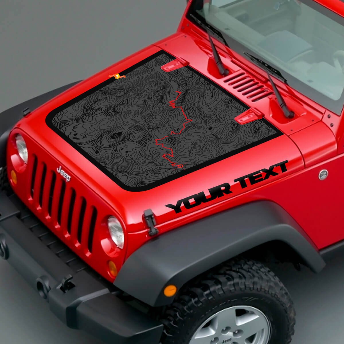 Topographic Map & Custom Text Hood Vinyl Decal for Jeep Wrangler 
