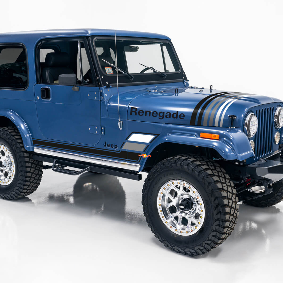 Vintage Style Hood and Side Stripes Vinyl Decal For Jeep CJ-7 Renegade