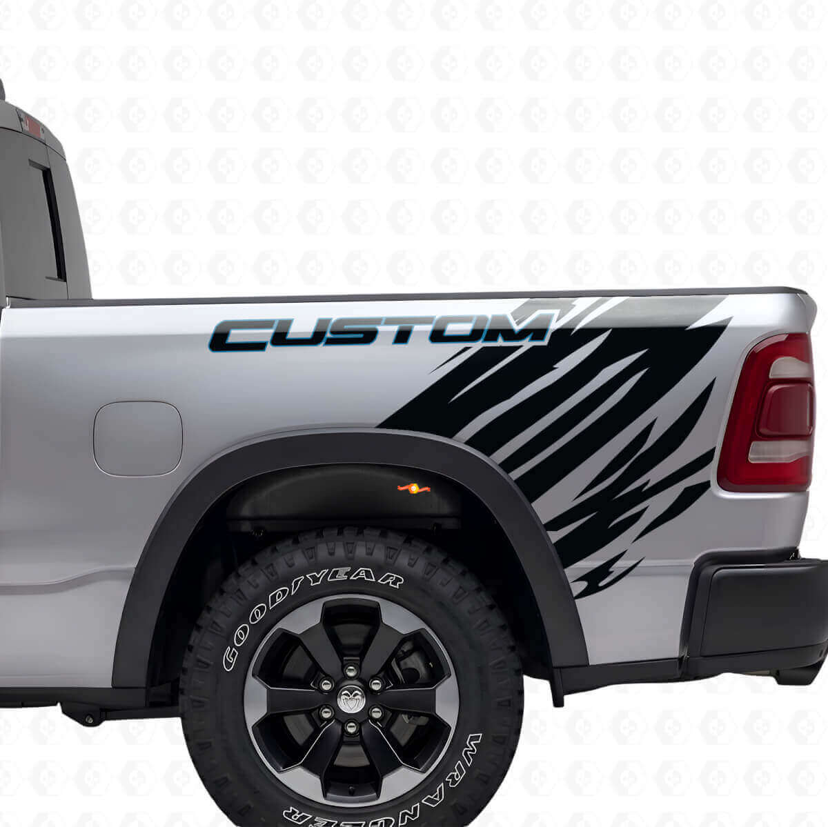 Custom Outline Grunge Style Rear Side Vinyl Decal Kit for Dodge Ram