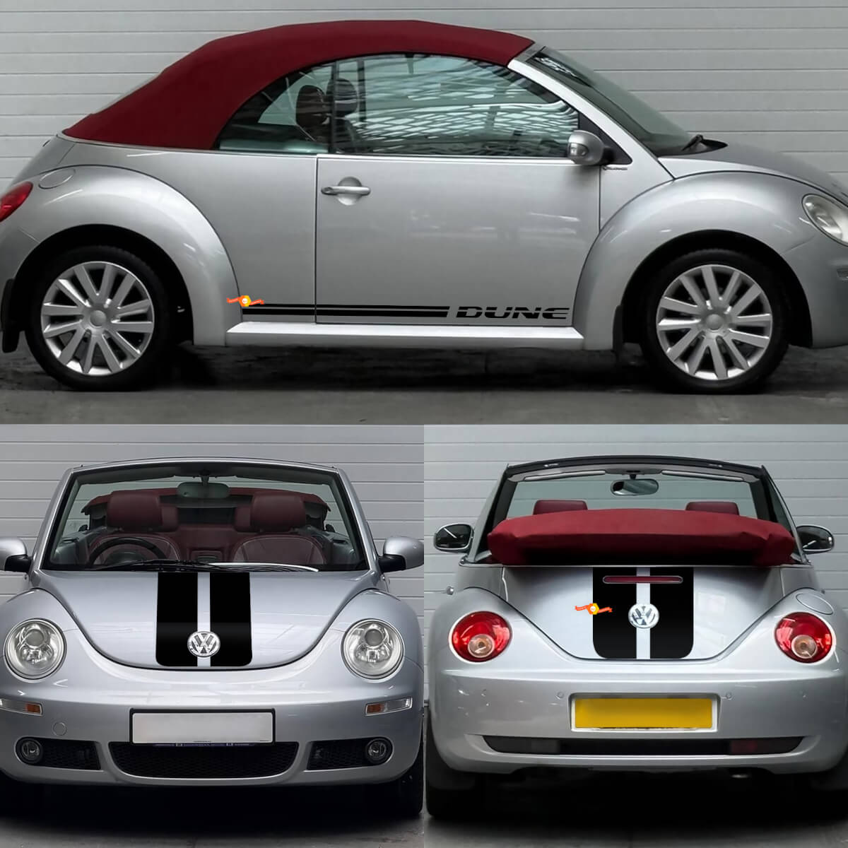 Dune Style Twin Stripes Hood Trunk Side Vinyl Decals Kit for Volkswagen Beetle Cabriolet